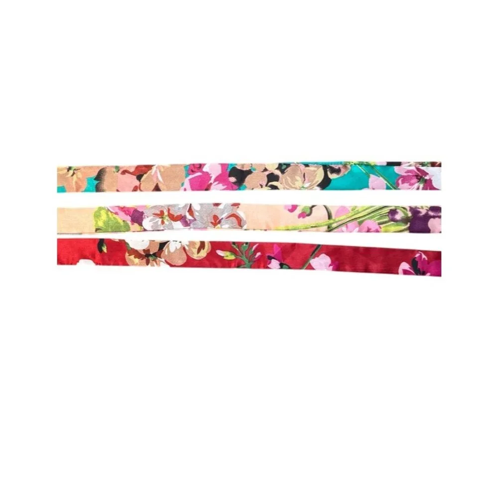 2/$15 NWT 100% 3 Silk Jungle Print Double-Sided Ribbon Style Multicolor Scarf